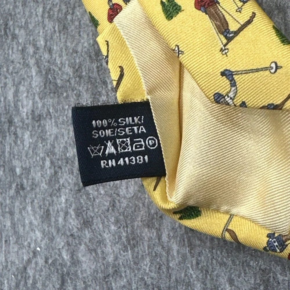 Polo Ralph Lauren Necktie Skier Pine Trees Pattern 100% SILK Hand Made in ITALY - Picture 7 of 9